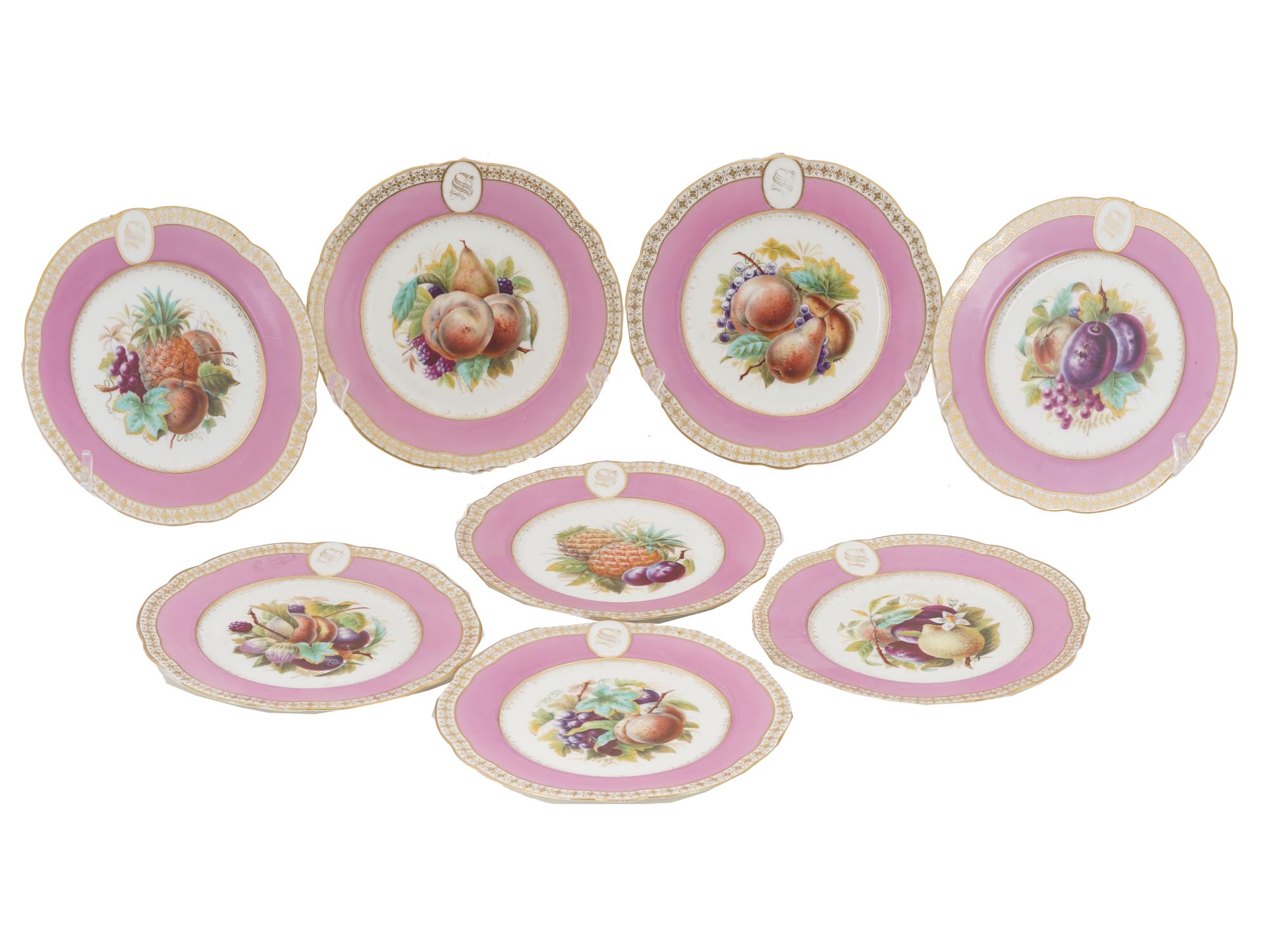 ANTIQUE PORCELAIN PLATES WITH HAND PAINTED FRUITS PIC-0